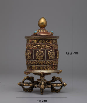 Tibetan Buddhist Prayer Spinning Wheel | Sacred Tool for Spiritual Devotion and Meditation