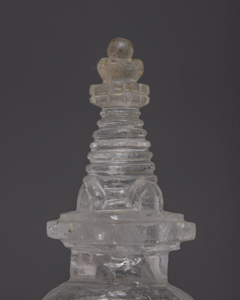 Handcrafted Crystal Buddhist Stupa | Sacred Monument for Meditation and Peace