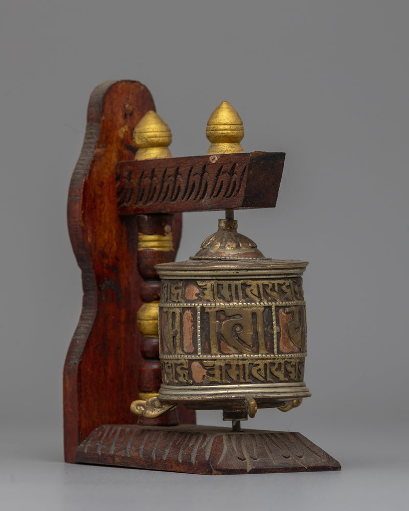 Wood Prayer Wheel Nepal Hand Carved | Hand-made Elegance for Spiritual Practice and Meditation