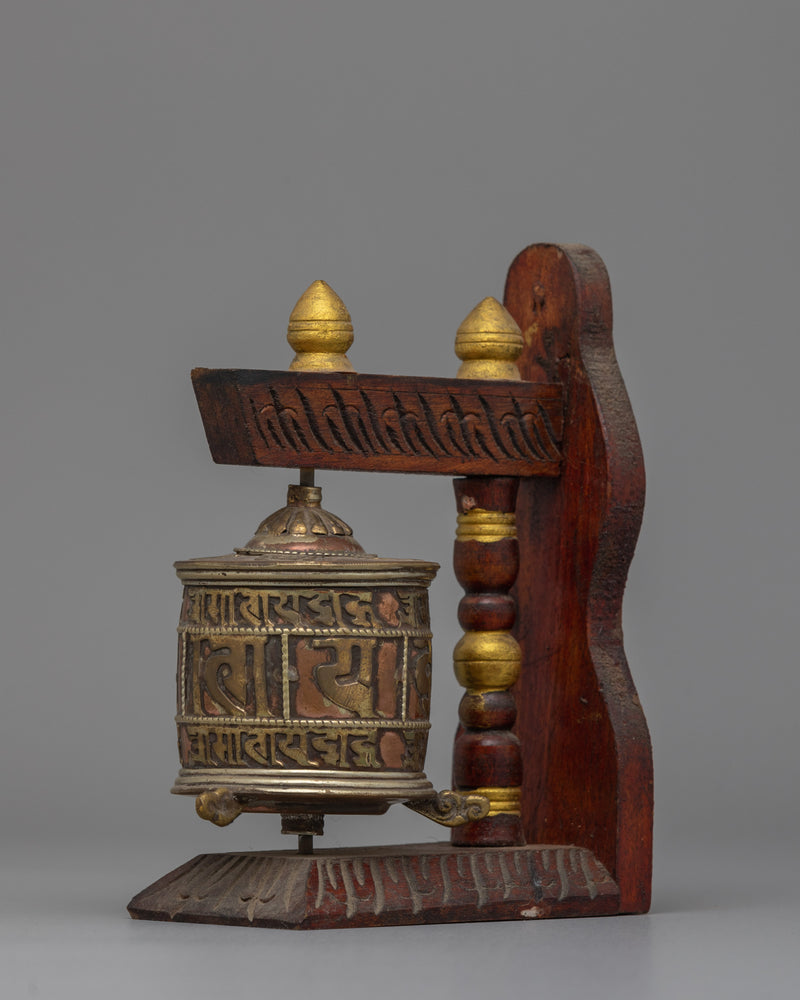 Wood Prayer Wheel Nepal Hand Carved | Hand-made Elegance for Spiritual Practice and Meditation