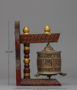 Wood Prayer Wheel Nepal Hand Carved | Hand-made Elegance for Spiritual Practice and Meditation