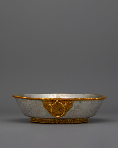 Buddhist Water Offering Bowl Set for Jambhala | Featuring Electro Gold and Silver Plating for Ceremonial Elegance