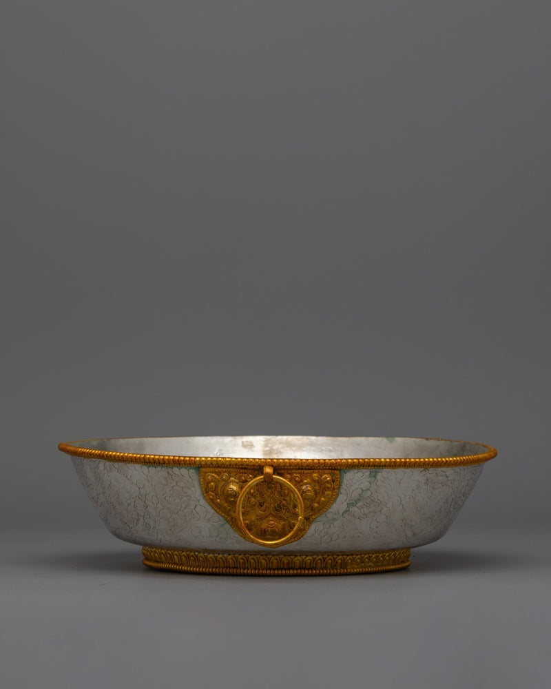 Buddhist Water Offering Bowl Set for Jambhala | Featuring Electro Gold and Silver Plating for Ceremonial Elegance