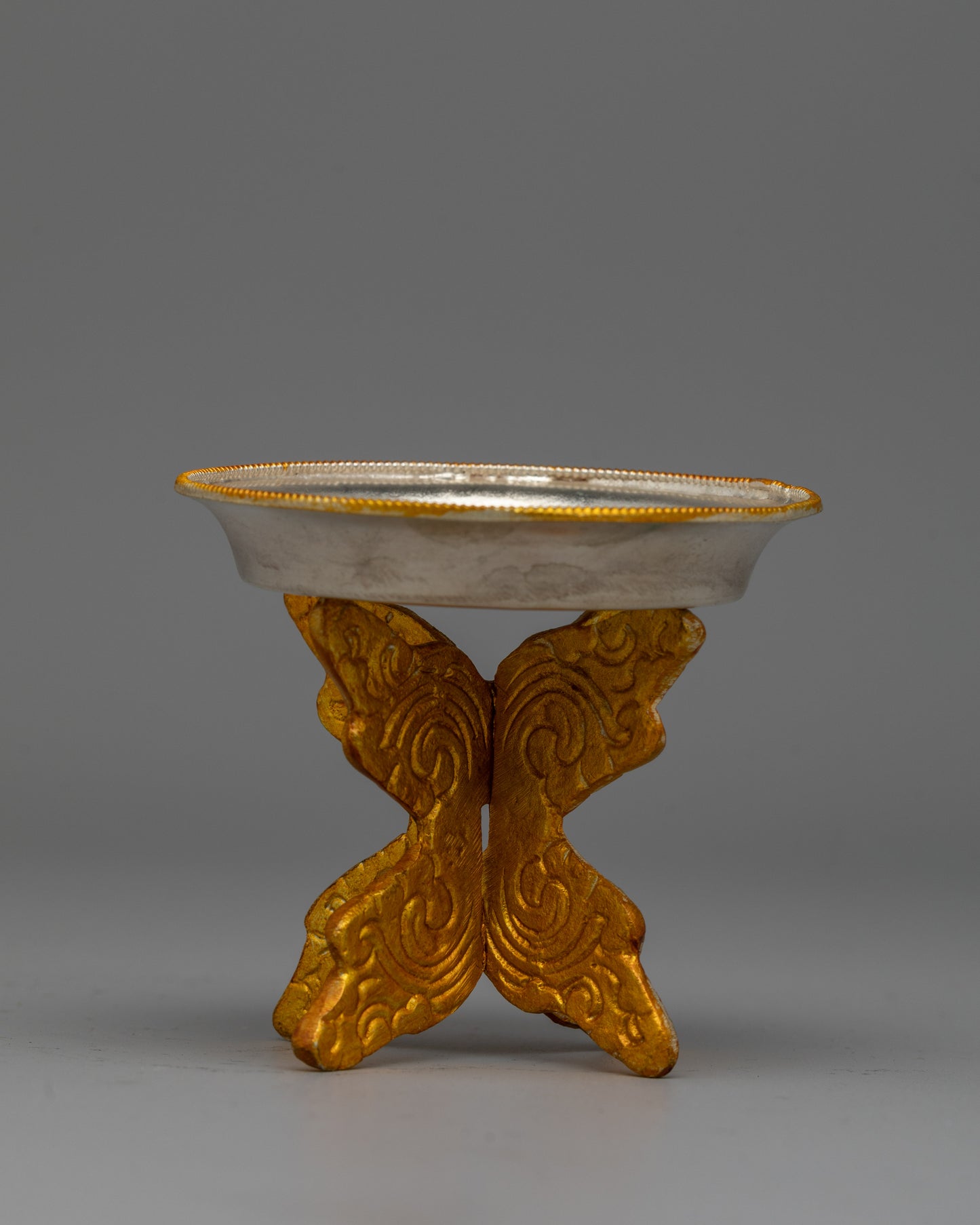 Buddhist Water Offering Bowl Set for Jambhala | Featuring Electro Gold and Silver Plating for Ceremonial Elegance