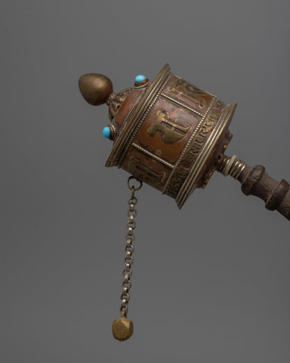 Wooden Handle Prayer Wheel | Perfect for Your Altar or Meditation Space