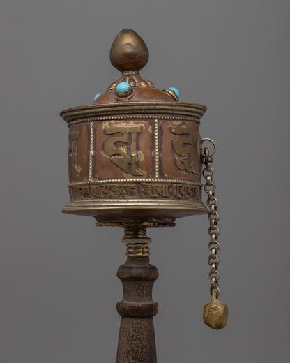 Mantra HandHeld Prayer Wheel | Handcrafted with Authentic Tibetan Symbols for Meditation Practice