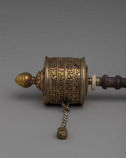 Mantra HandHeld Prayer Wheel | Handcrafted with Authentic Tibetan Symbols for Meditation Practice