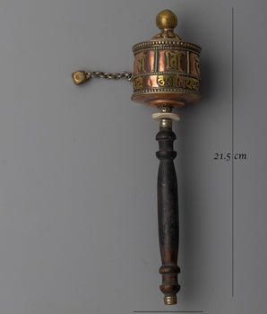 Tibetan Wood Handle Prayer Wheel | Hand-Made Meditation Accessory with Traditional Spiritual Significance