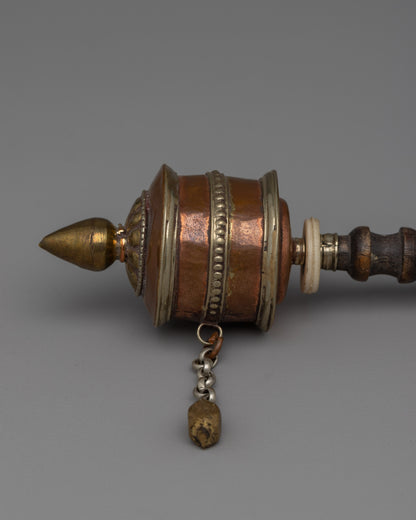 Handcarved Tibetan Buddhist Handheld Prayer Wheel | Elegantly Carved Design Enhances Your Meditation and Prayer Practices