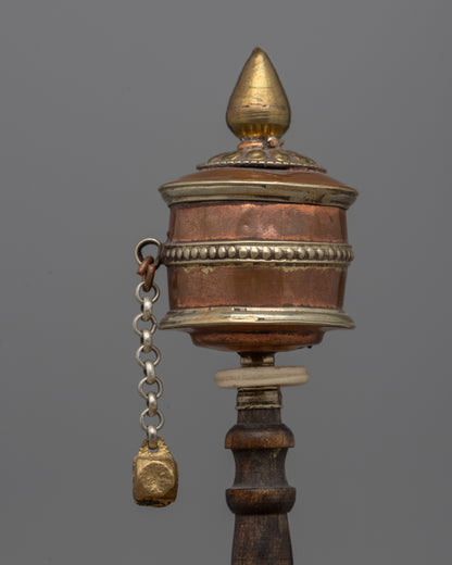 Handcarved Tibetan Buddhist Handheld Prayer Wheel | Elegantly Carved Design Enhances Your Meditation and Prayer Practices