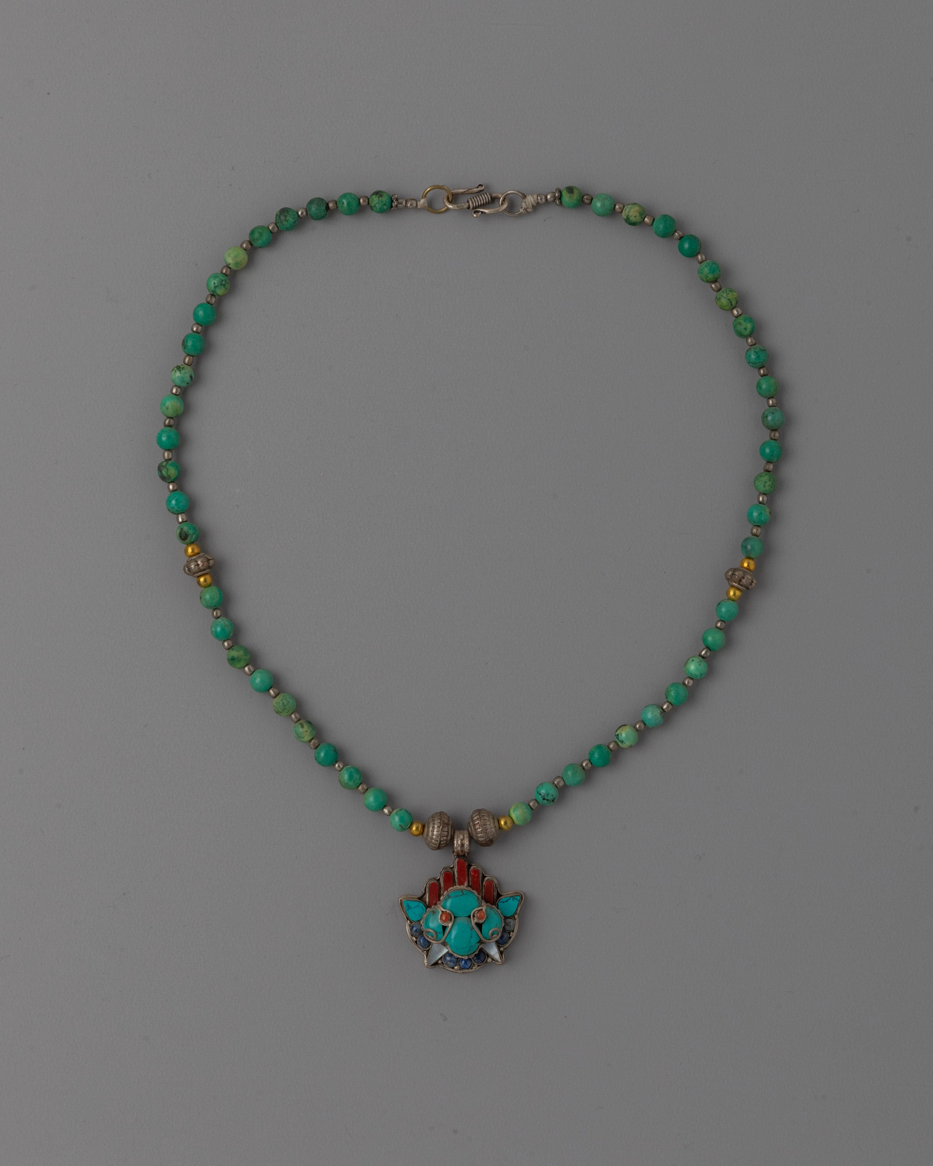Silver Beaded Locket with Turquoise | Jewelry with Intricate Details
