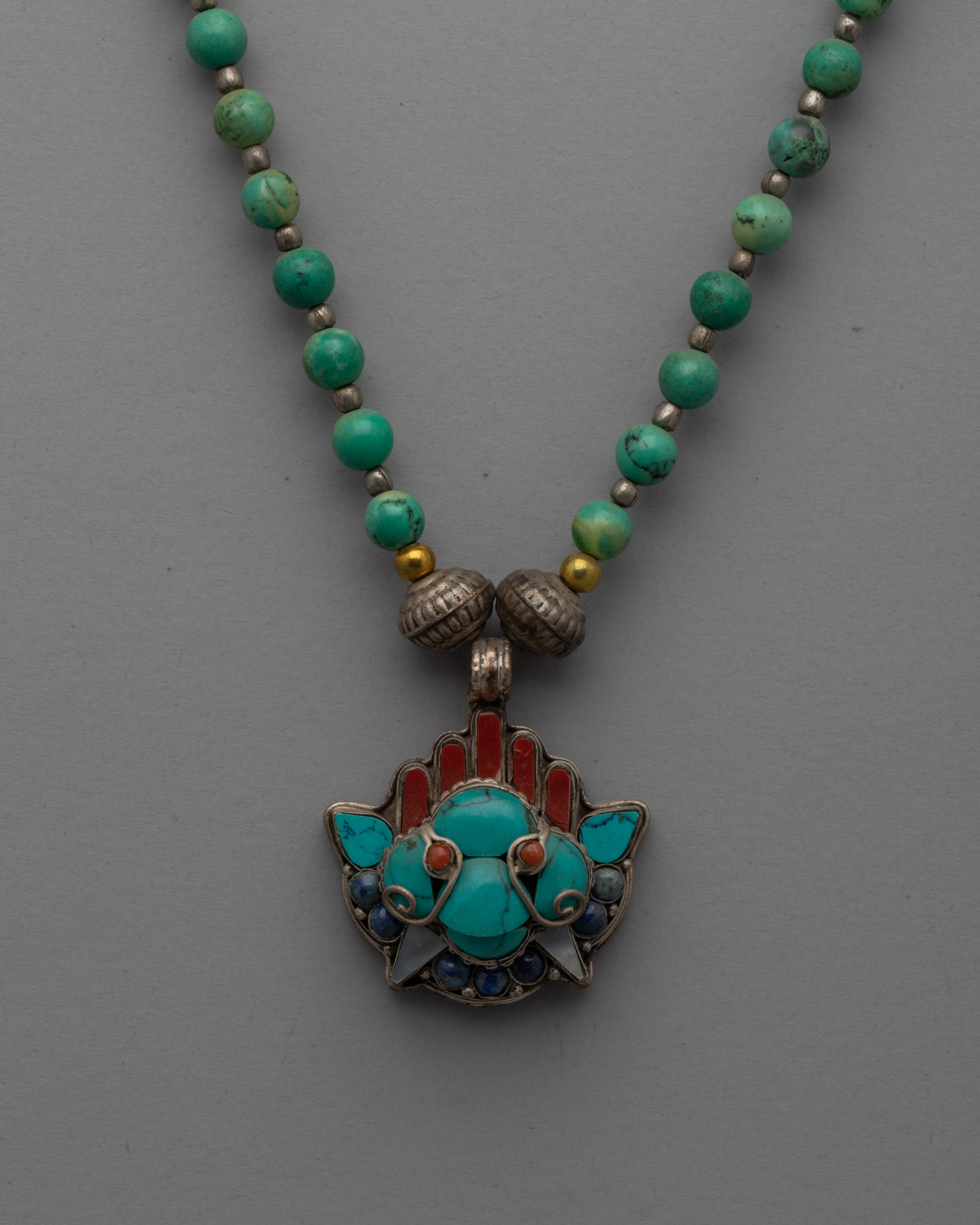 Silver Beaded Locket with Turquoise | Jewelry with Intricate Details