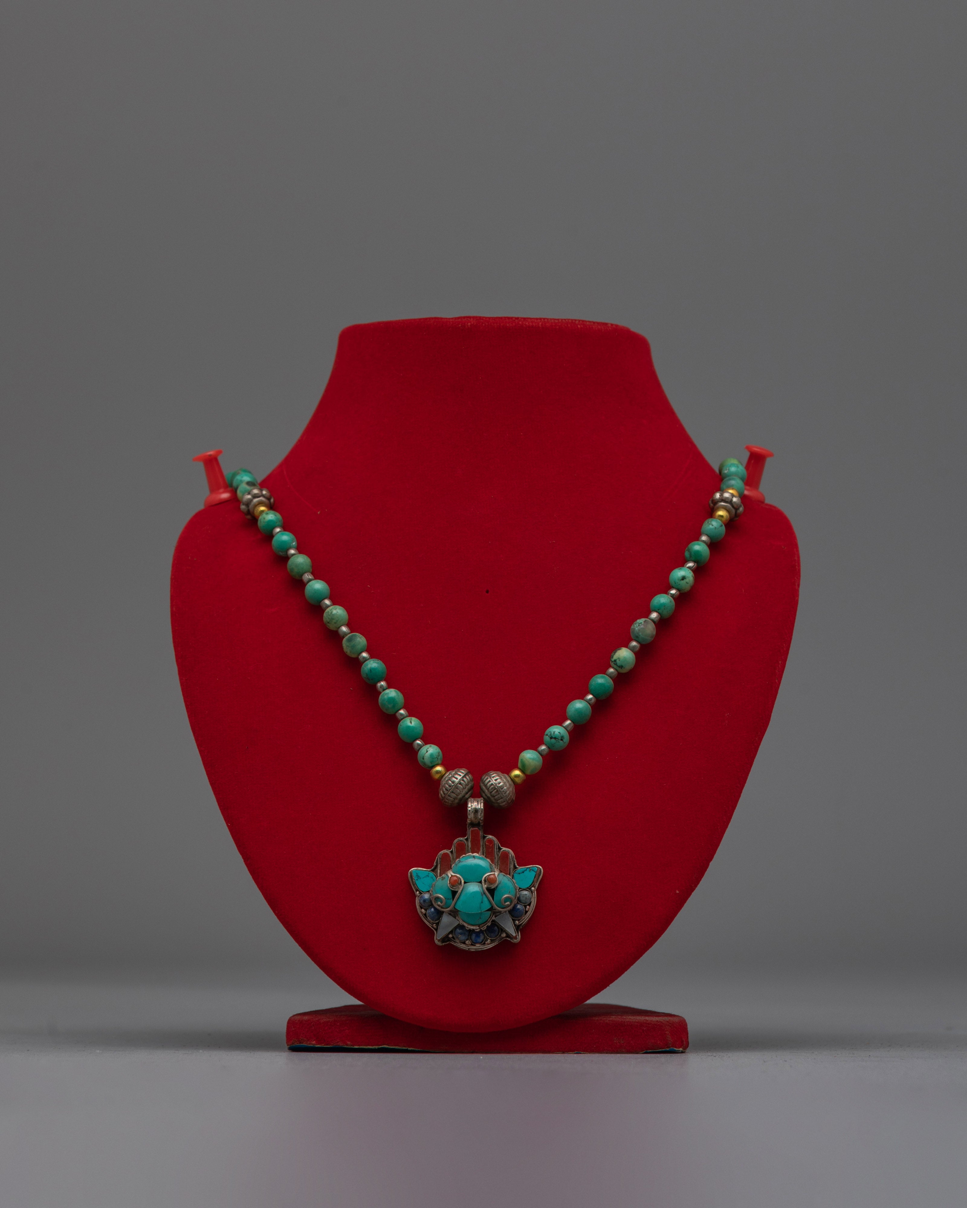 Silver Beaded Locket with Turquoise | Jewelry with Intricate Details