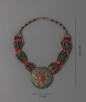 Coral and Turquoise Beaded Necklace | Handmade Necklace with Artistic Bead Design
