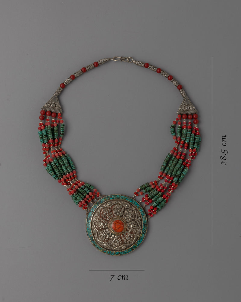 Coral and Turquoise Beaded Necklace | Handmade Necklace with Artistic Bead Design