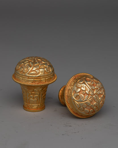 Gold plated Thangka Brocade Knob | Perfect for Displaying Tibetan Thangkas