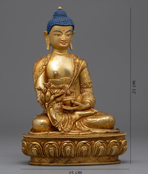 Gold Gilded Medicine Buddha Healing Statue | Traditional Buddhist Gold Plated Sculpture