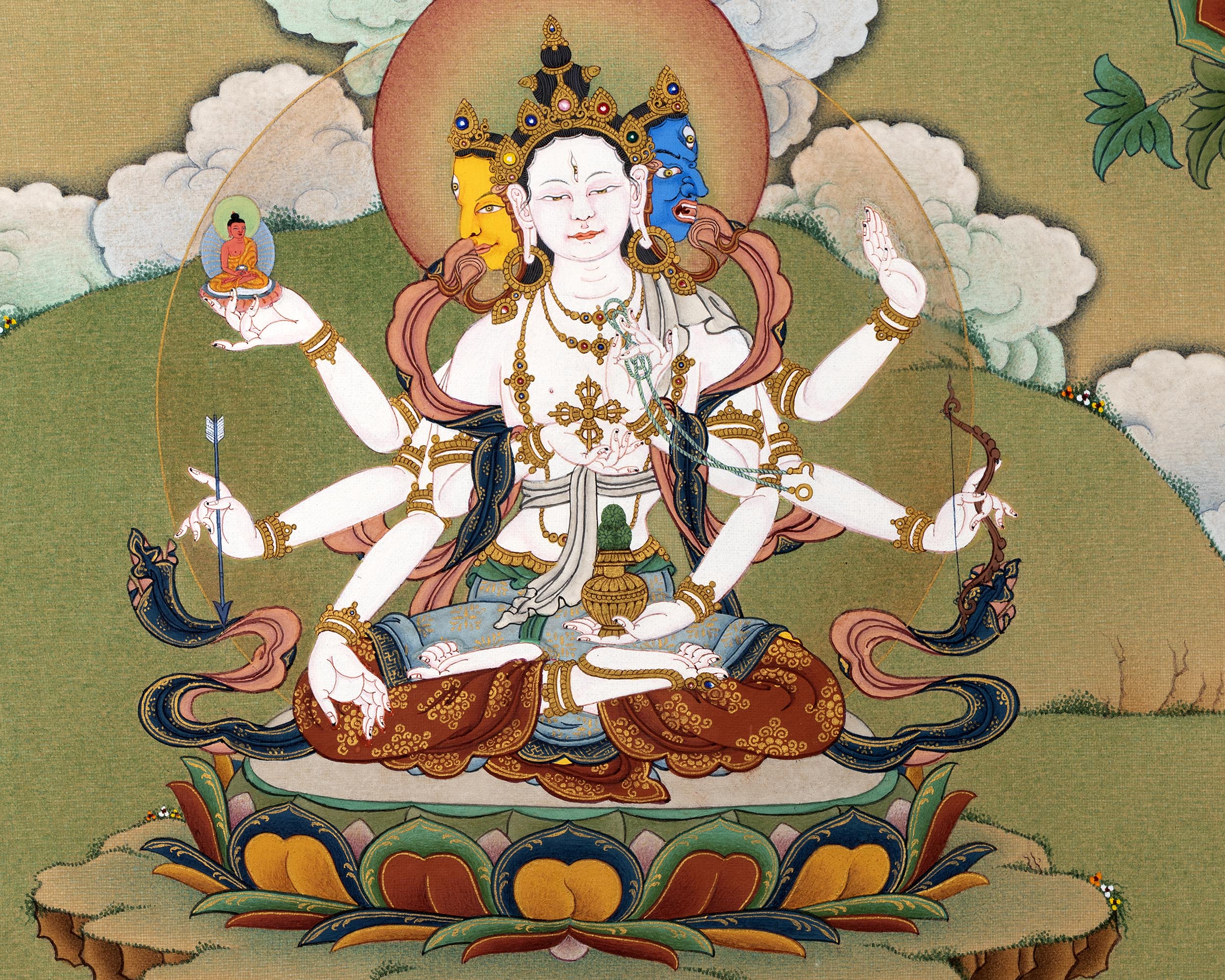 Tibetan Bodhisattva Thangka Print | White Tara, Amitayus and Namgyalma Thangka