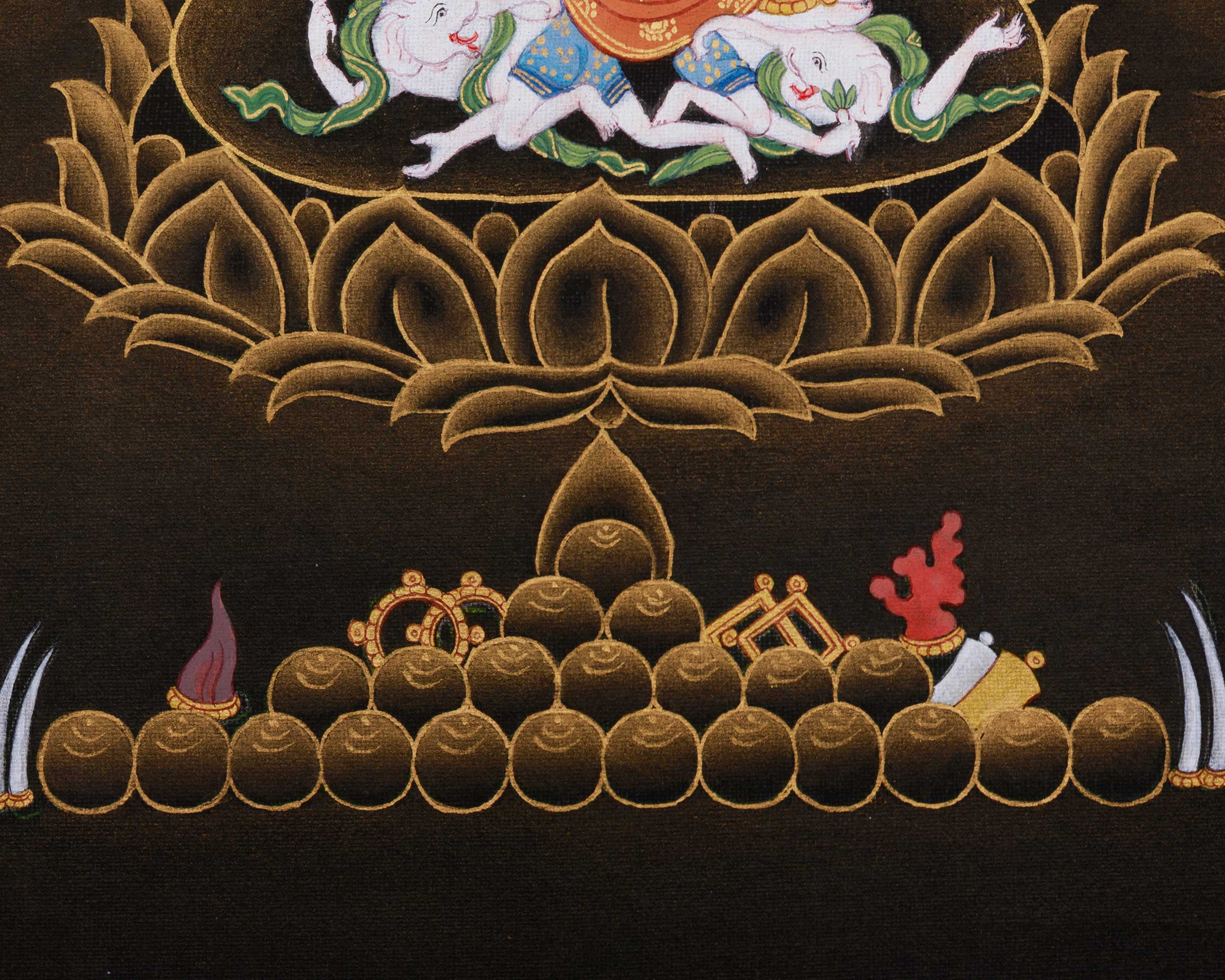 Traditional Thangka of White Mahakala | Prosperity Deity