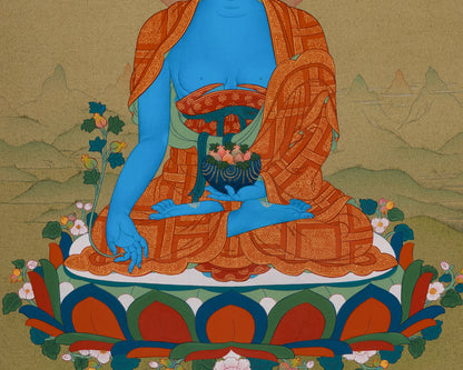 Traditional Bhaisajyaguru Thangka | Hand-Painted Medicine Buddha Art