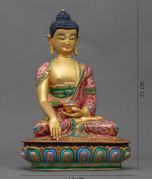 Acrylic Painted Colorful Buddha Statue | Gold-Plated Himalayan Artwork