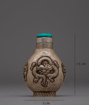 Tibetan Snuff Bottle Silver With Turquoise Top | Silver Body and Turquoise Top for Elegant Display
