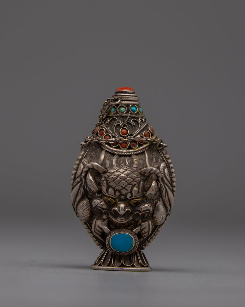 Traditional Tibetan Snuff Bottle | Silver Craftsmanship for Spiritual Essence