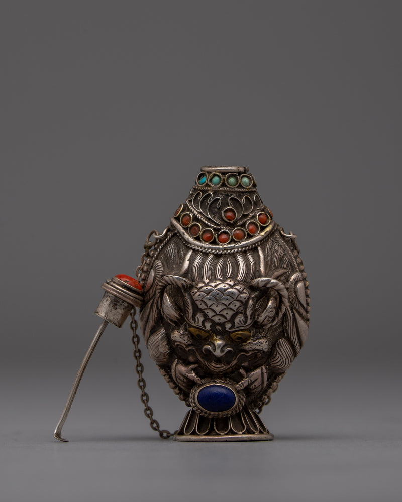 Traditional Tibetan Snuff Bottle | Silver Craftsmanship for Spiritual Essence