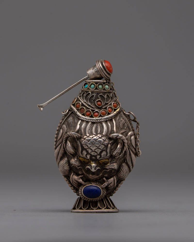 Traditional Tibetan Snuff Bottle | Silver Craftsmanship for Spiritual Essence