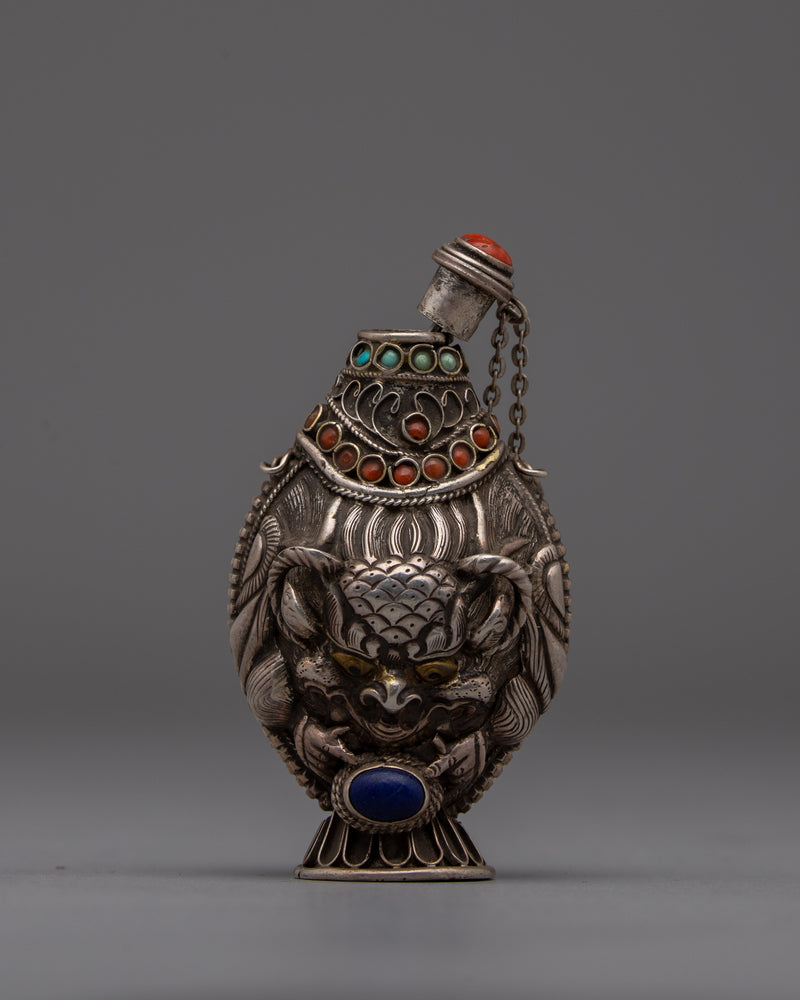 Traditional Tibetan Snuff Bottle | Silver Craftsmanship for Spiritual Essence