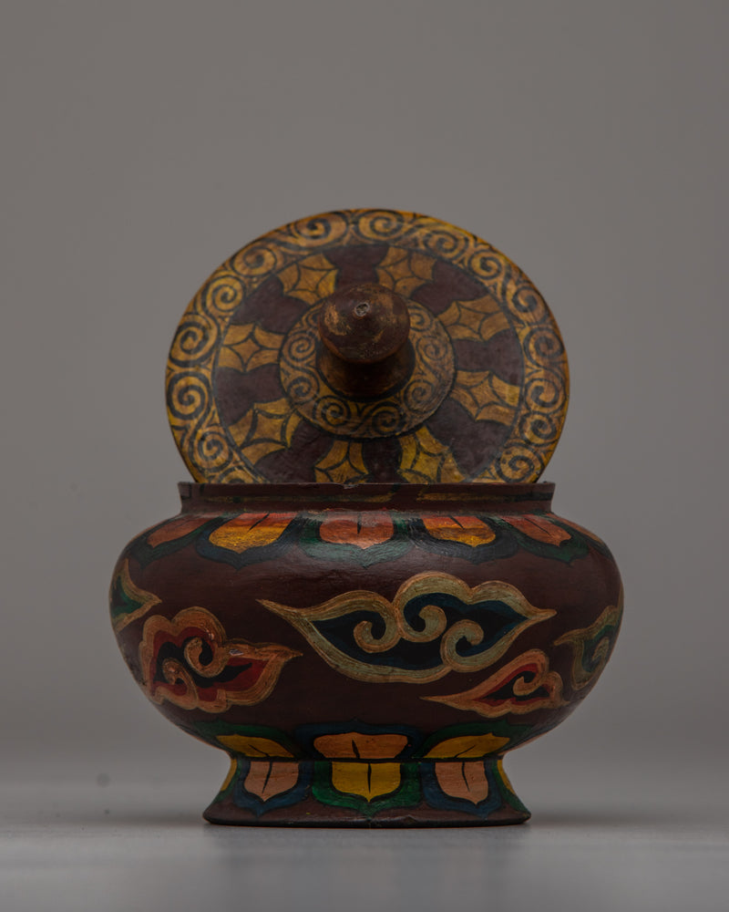 Buddhist Decorative Pot | Handcrafted Wooden Pot for Sacred Spaces and Rituals