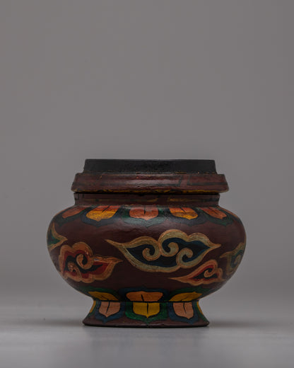 Buddhist Decorative Pot | Handcrafted Wooden Pot for Sacred Spaces and Rituals