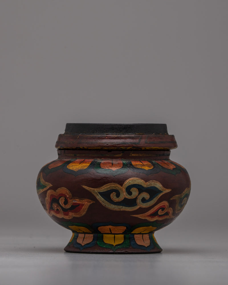 Buddhist Decorative Pot | Handcrafted Wooden Pot for Sacred Spaces and Rituals