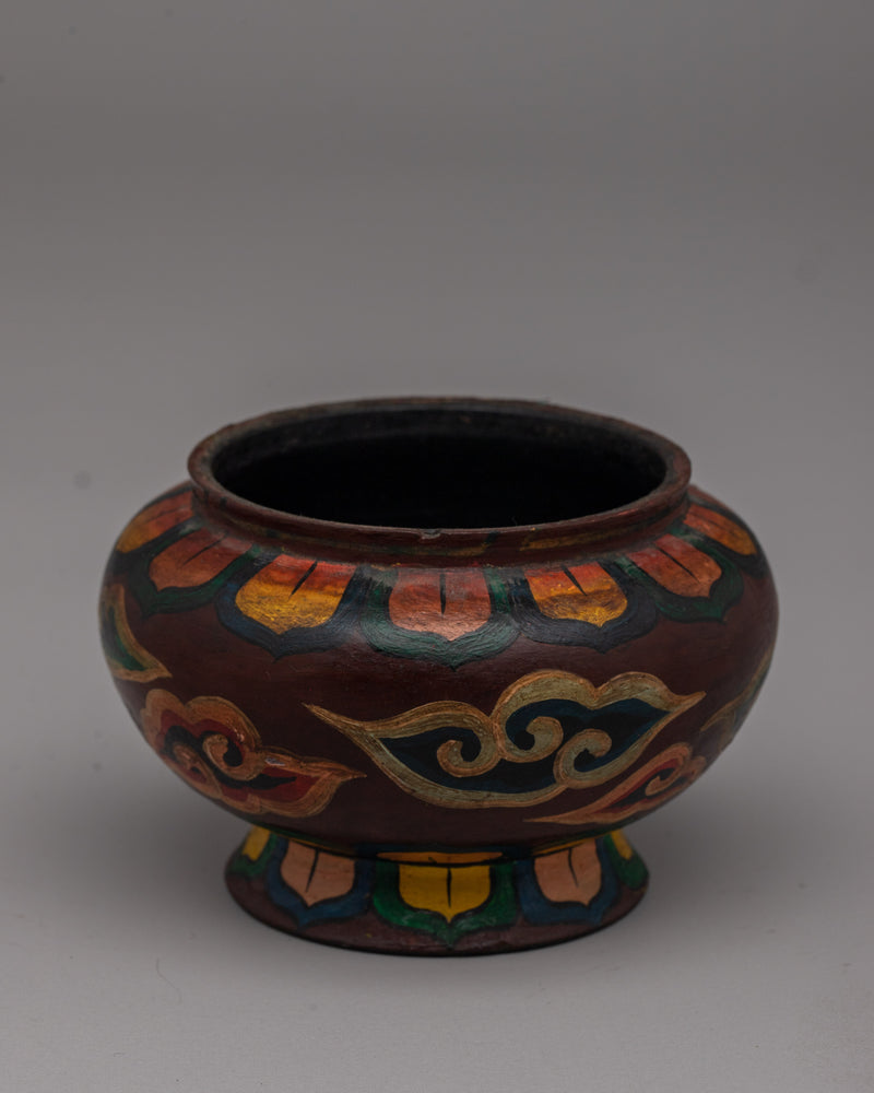 Buddhist Decorative Pot | Handcrafted Wooden Pot for Sacred Spaces and Rituals