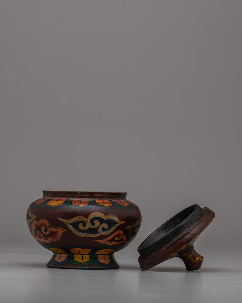 Buddhist Decorative Pot | Handcrafted Wooden Pot for Sacred Spaces and Rituals