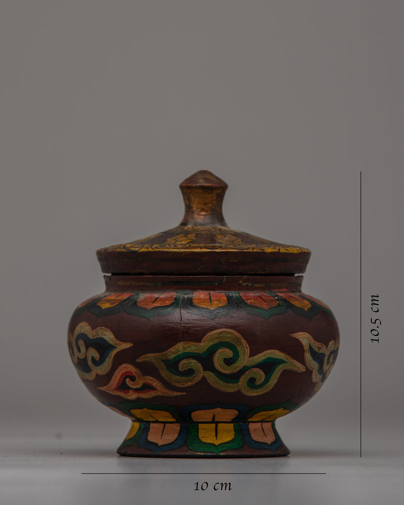 Buddhist Decorative Pot | Handcrafted Wooden Pot for Sacred Spaces and Rituals