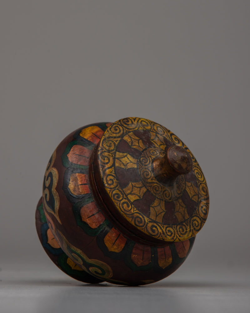 Buddhist Decorative Pot | Handcrafted Wooden Pot for Sacred Spaces and Rituals