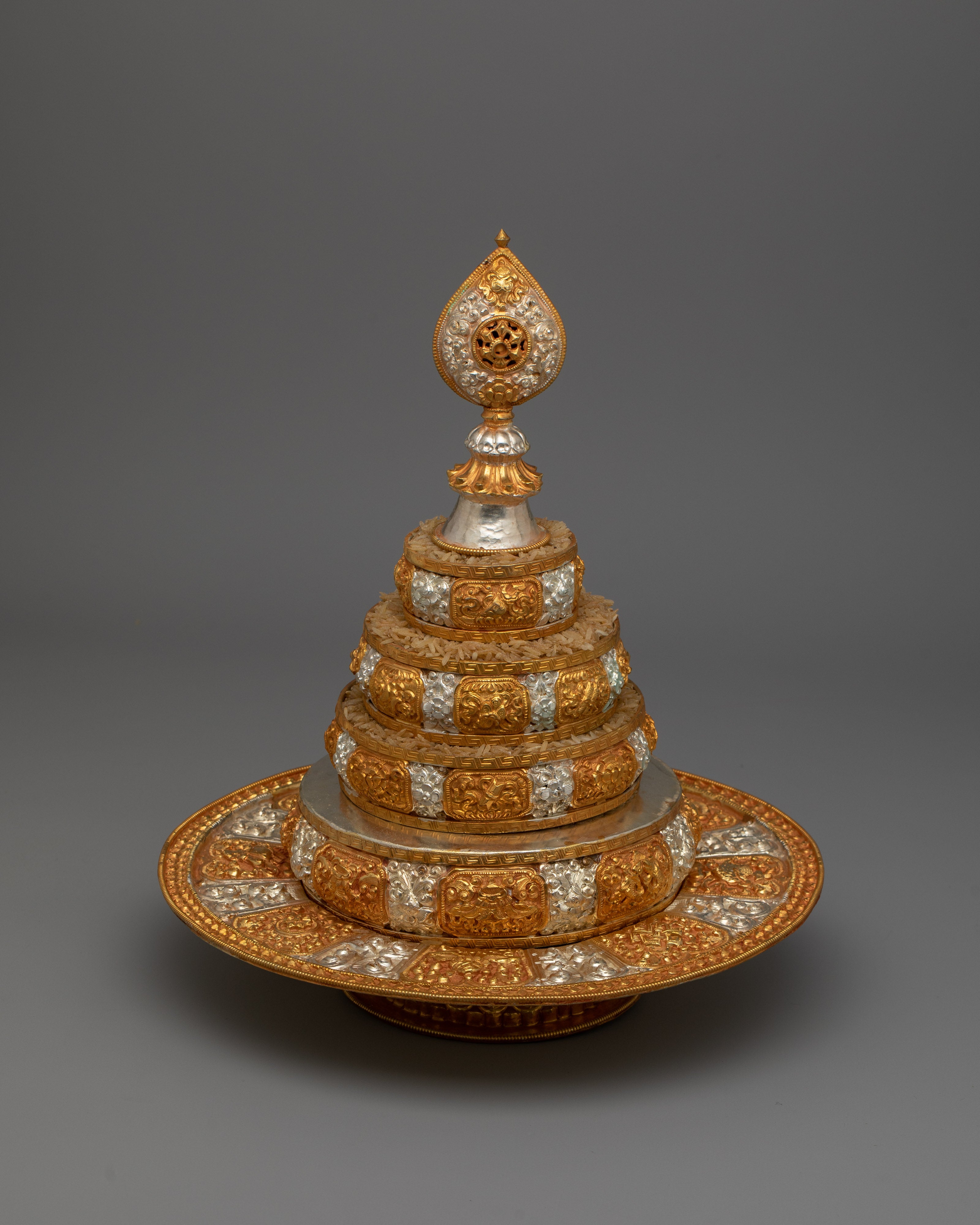 Divine Tibetan Offering Mandala  |  Exquisite Ritual Tool with Intricate Gold Work
