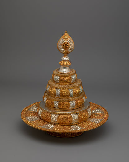 Divine Tibetan Offering Mandala  |  Exquisite Ritual Tool with Intricate Gold Work