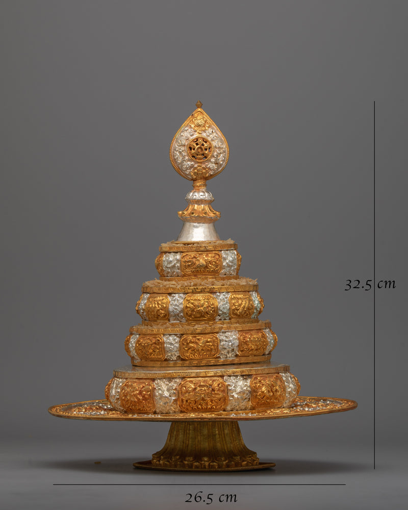 Divine Tibetan Offering Mandala  |  Exquisite Ritual Tool with Intricate Gold Work