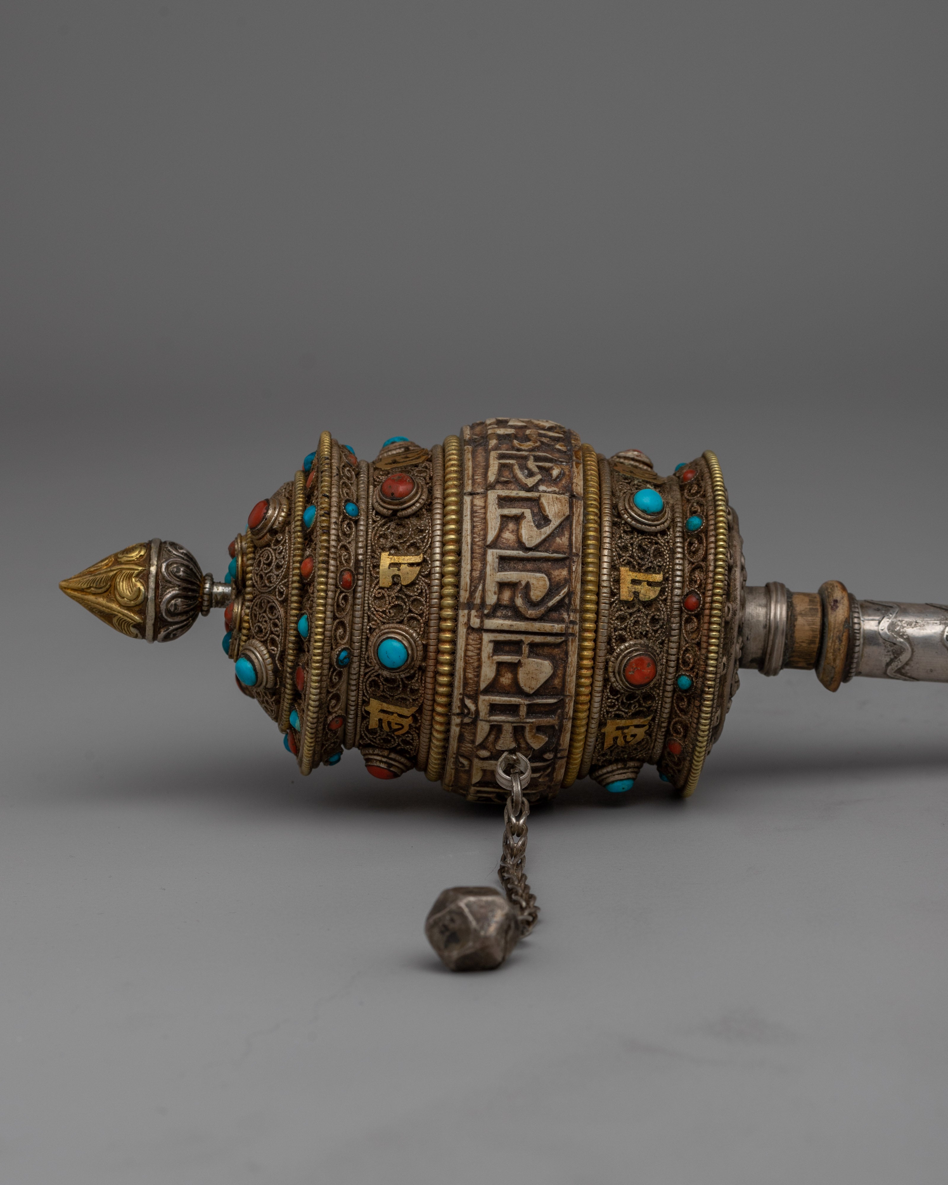 Tibetan Handheld Prayer Wheel | Sacred Buddhist Ritual Object | Handmade and Authentic