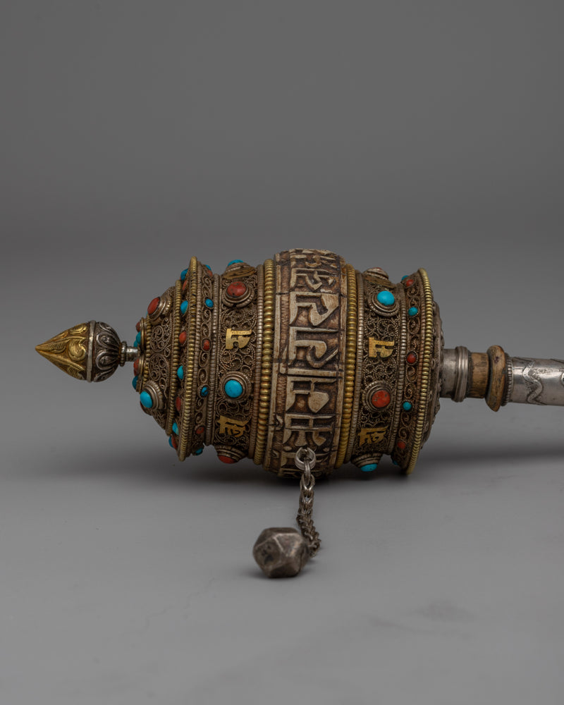 Tibetan Handheld Prayer Wheel | Sacred Buddhist Ritual Object | Handmade and Authentic