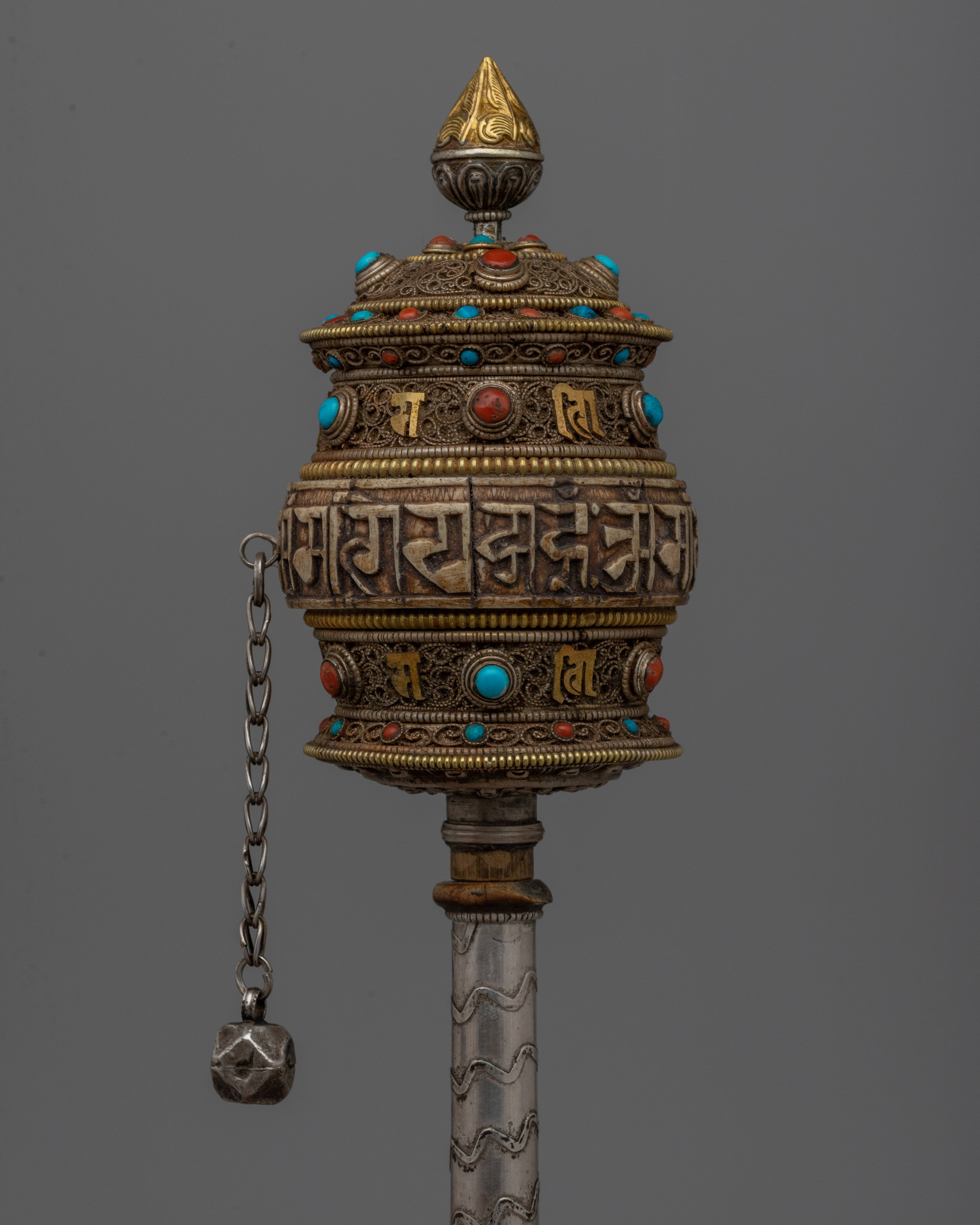 Tibetan Handheld Prayer Wheel | Sacred Buddhist Ritual Object | Handmade and Authentic