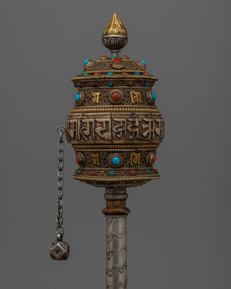 Tibetan Handheld Prayer Wheel | Sacred Buddhist Ritual Object | Handmade and Authentic