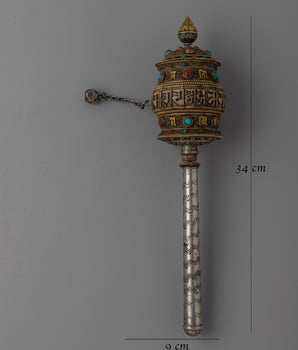 Tibetan Handheld Prayer Wheel | Sacred Buddhist Ritual Object | Handmade and Authentic
