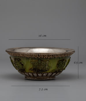 Tibetan Silver Jade Bowl |  Stunning Handcrafted Decorative Piece