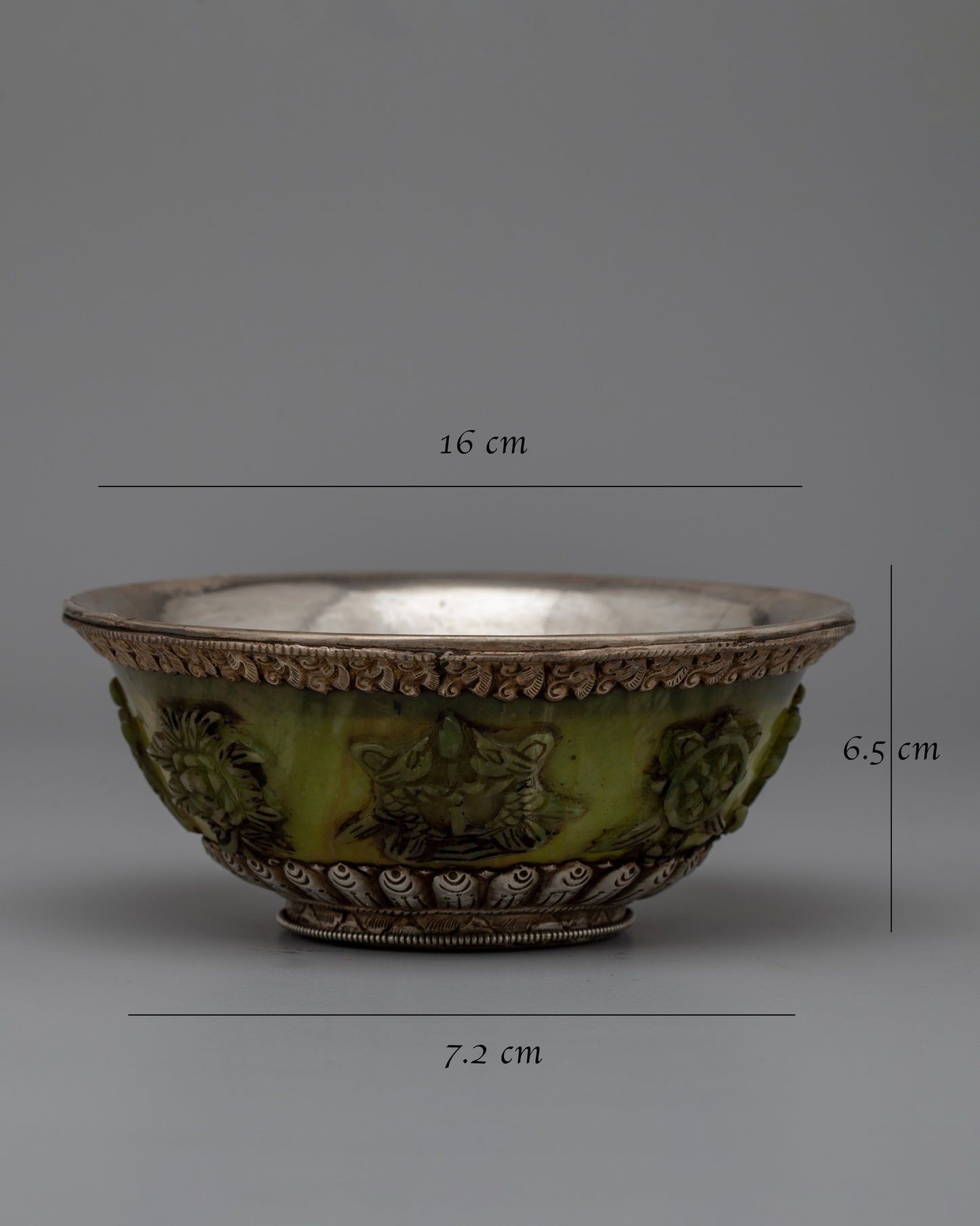 Tibetan Silver Jade Bowl |  Stunning Handcrafted Decorative Piece