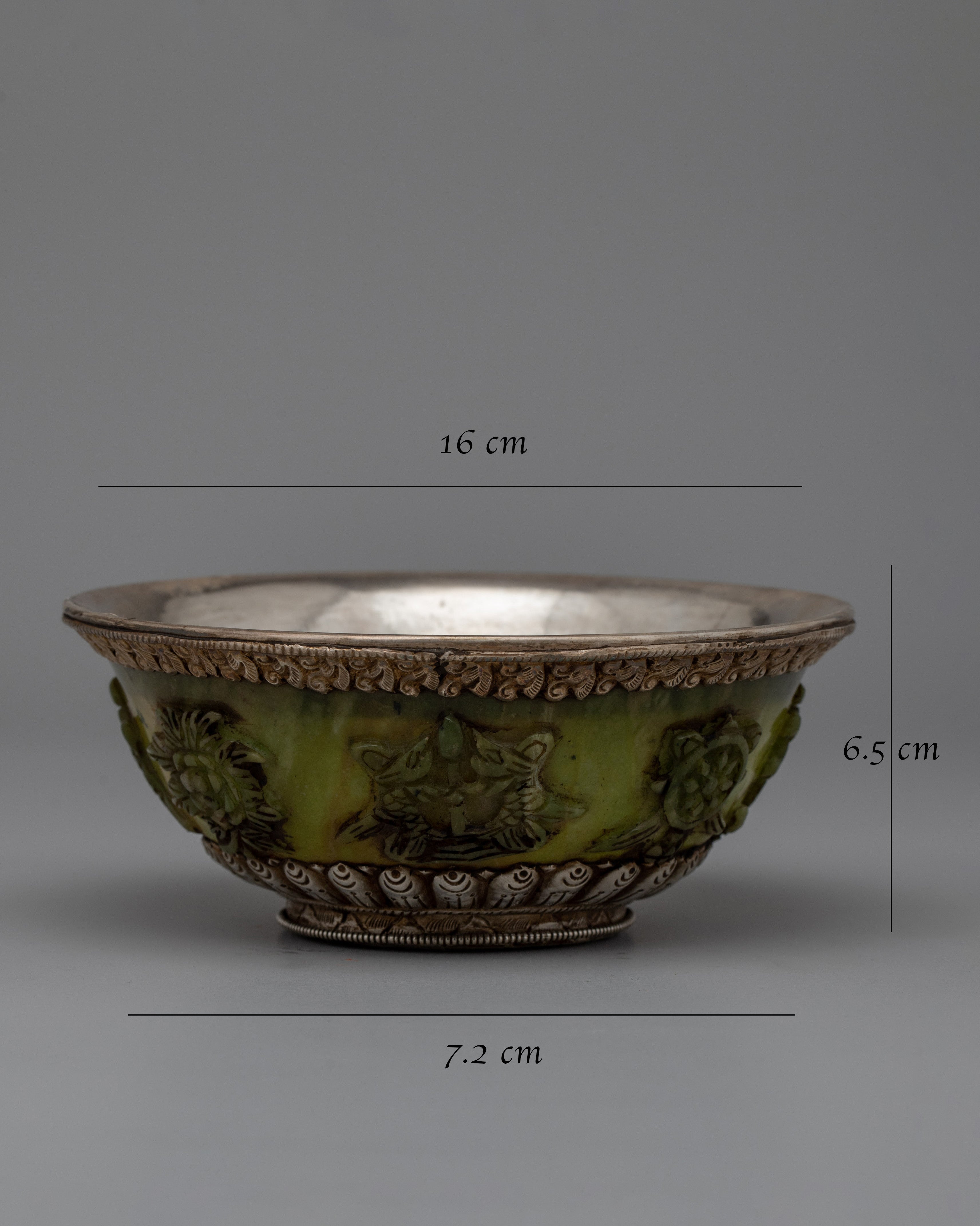Tibetan Silver Jade Bowl |  Stunning Handcrafted Decorative Piece