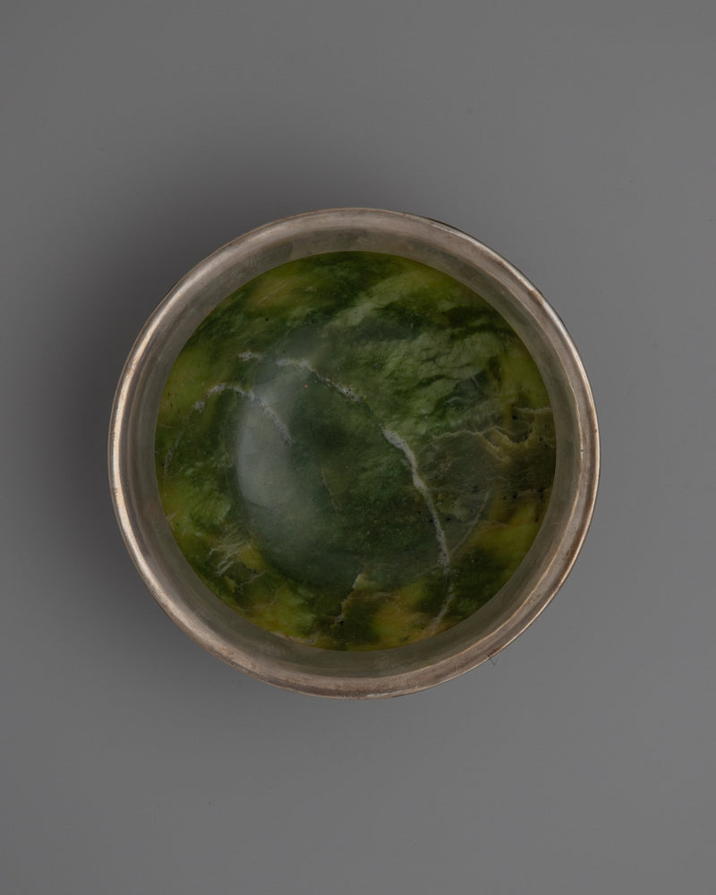 Tibetan Silver Jade Bowl |  Stunning Handcrafted Decorative Piece