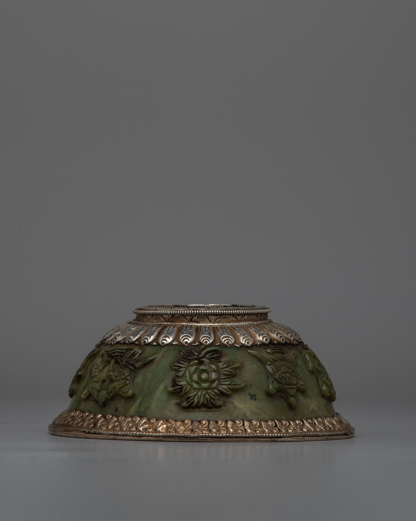 Tibetan Silver Jade Bowl |  Stunning Handcrafted Decorative Piece